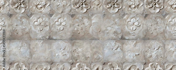 Fototapeta Ceramic design with a cement-like backdrop, featuring an ornamental pattern. - Seamless , pattern , background , tile