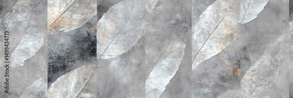 Fototapeta Tiles with leaf-like patterns on a rough concrete backdrop - Seamless , pattern , background , tile