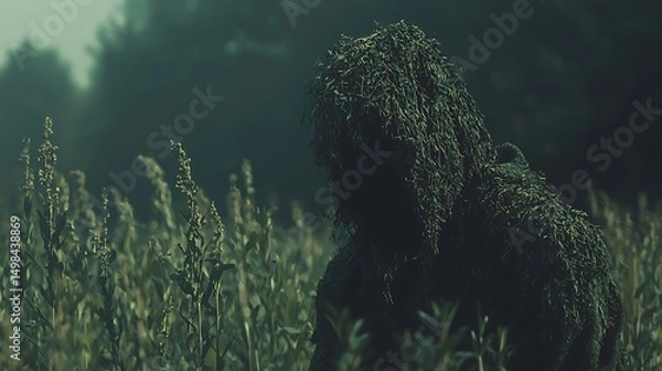 Obraz Camouflaged figure in field