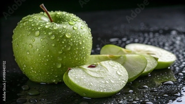 Obraz green apple with water drops