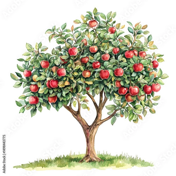 Fototapeta Apple tree illustration with red apples