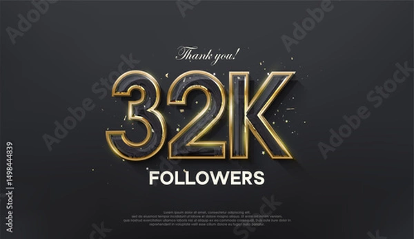 Obraz Golden line thank you 32k followers, with a luxurious and elegant gold color.