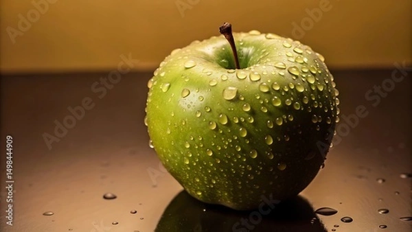 Obraz green apple with water drops