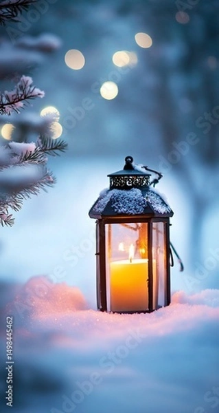 Obraz Snowy Winter Lantern Candlelight.
