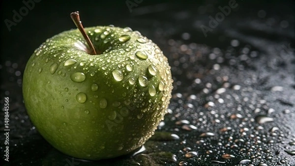 Obraz green apple with water drops