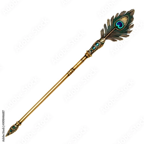 Obraz A Satin Gold Arrow with Peacock Feather Inlays Otto Isolated on Transparent Background