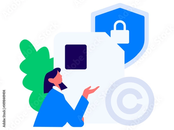 Obraz Protect intellectual property flat vector concept operation hand drawn illustration
