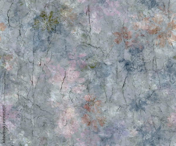 Fototapeta Vintage kaleidoscope floral design on rough cement backdrop - Seamless , pattern , background , tile