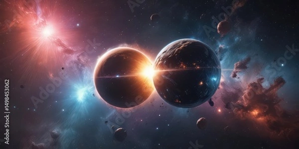 Fototapeta Mysterious luminous sphere floats in deep space, surrounded by nebula ,  astral,  universe,  sphere