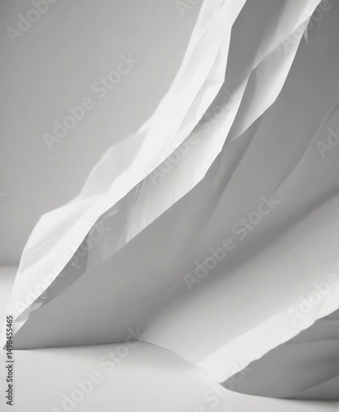 Fototapeta Deep creases, sharp shadows, textured white paper  , material, crumpled texture, damaged