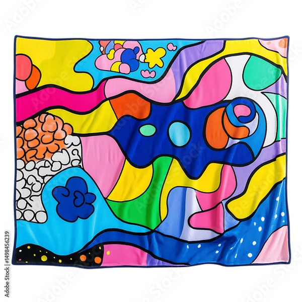 Fototapeta Playful Beach Towel with Giant Whimsical Doodles in a Colorful Painting Isolated on Transparent Background