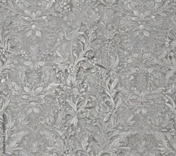 Fototapeta Elegant silver leaf lace wallpaper  Delicate, seamless pattern with intricate details , wall art, stylish, delicate
