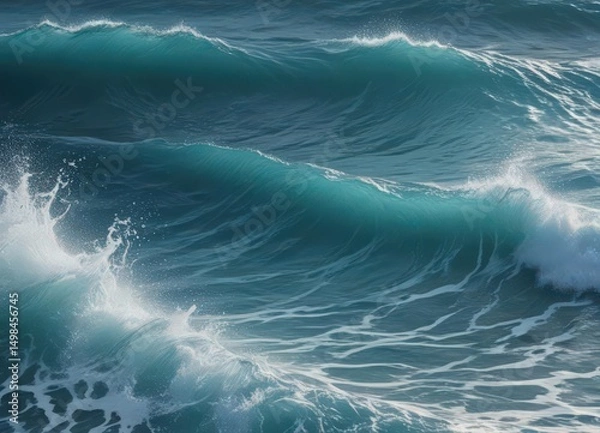 Fototapeta Close-up view of blue water waves, creating a textured background, vista, peaceful