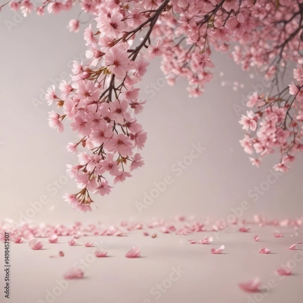 Fototapeta Soft pink sakura petals descend against a pastel backdrop ,  falling,  subtle