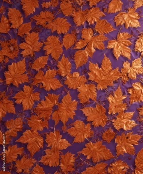 Fototapeta Intricate metallic orange leaf pattern, rich violet  Elegant autumnal design , element, decor
