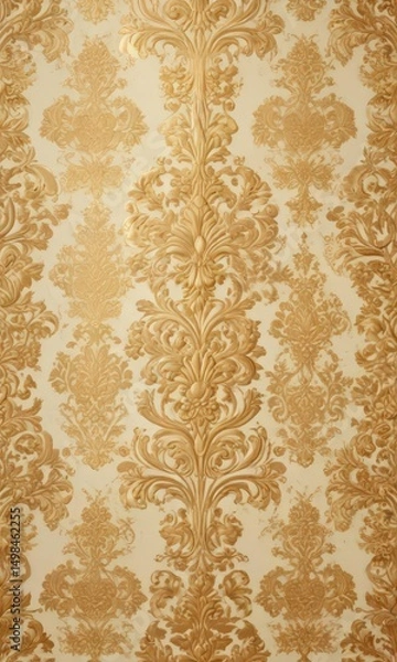 Fototapeta Intricate gold damask pattern on cream background, luxurious vintage feel ,  wallpaper,  pattern