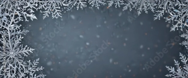 Fototapeta Intricate snowflake border frames winter scene illustration  Christmas card template , snowflakes, pretty