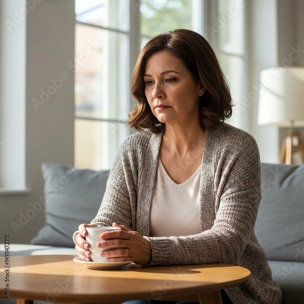 Obraz Woman drinking coffee contemplating window