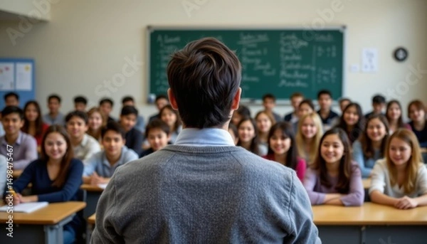 Fototapeta Engaging classroom discussion students learning from teacher high school setting educational content interactive environment