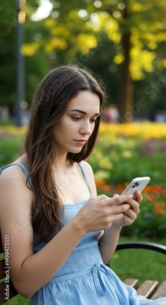 Obraz Young woman using phone in park
