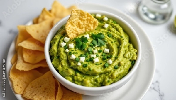 Fototapeta Delicious guacamole preparation mexican restaurant food photography culinary delight close-up flavorful experience