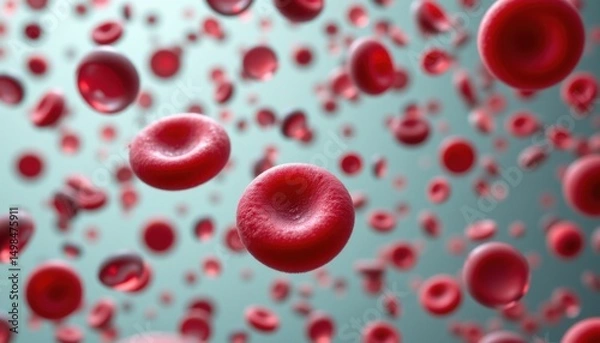 Fototapeta Dynamic flow of red blood cells human body scientific visualization medical environment microscopic view blood health concept