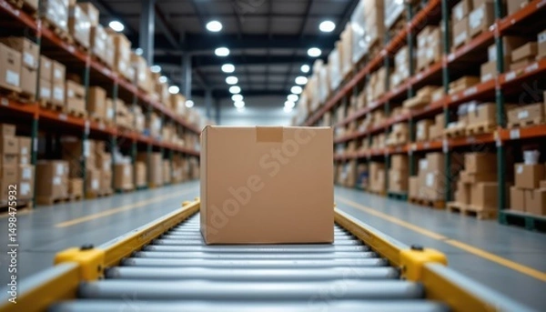 Fototapeta Package delivery process warehouse operations logistics center business environment aisle view efficiency concept