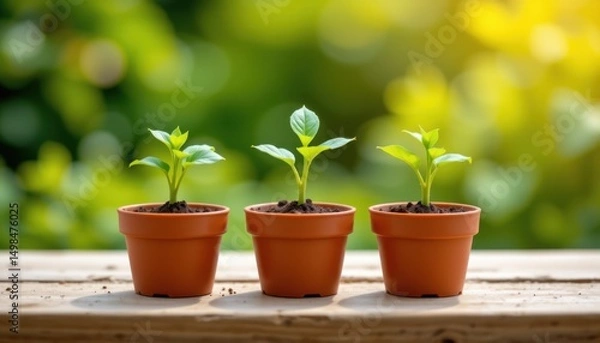 Fototapeta Planting new beginnings nurturing seedlings in terracotta pots home garden close-up natural light