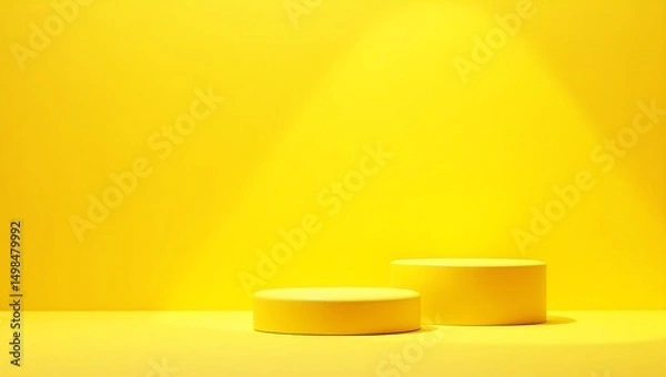 Fototapeta Two yellow cylinder podiums for product display on yellow background