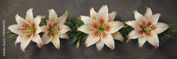 Fototapeta Lilies arranged symmetrically on a simple banner , clean, celebration, simple
