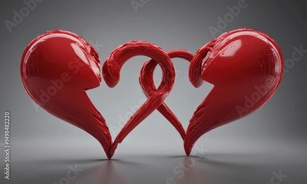 Fototapeta Two red hearts morphing, becoming one unified whole ,  concord,  abstract