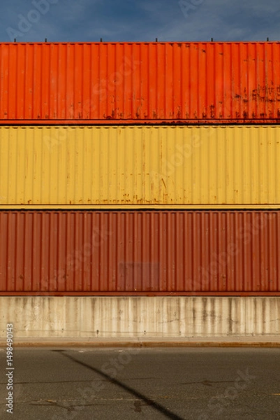 Fototapeta Stack of cargo containers at a shipyard
