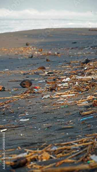 Obraz Garbage is scattered on the beach sand