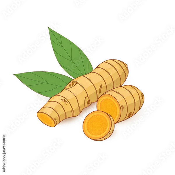 Fototapeta 3D Icon, Minimalistic Turmeric root, isolated on a transparent background