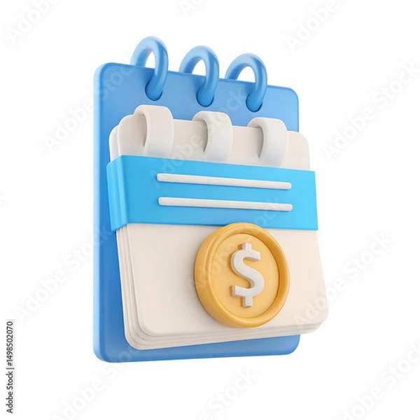 Fototapeta A 3D-style icon of a weekly cash envelope icon with stack of envelopes, coin, and week labels