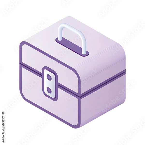 Fototapeta Isometric view of a closed purple toolbox with a white handle, the toolbox has rounded edges and is on a transparent background
