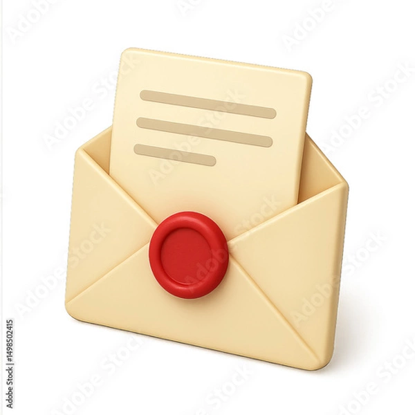 Fototapeta A 3D-style icon of an envelope with a paper peeking out
