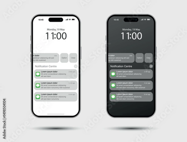 Fototapeta Notification screen phone with UI Design. Dark and light mode background