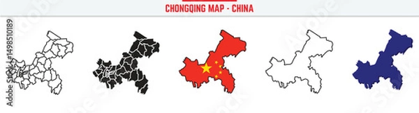 Obraz Chongqing Province Map Outline with China Inset – 3D Chongqing Map Outline and Filled Vector Design