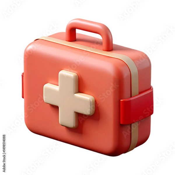 Obraz 3d render of a red first aid kit isolated on transparent background
