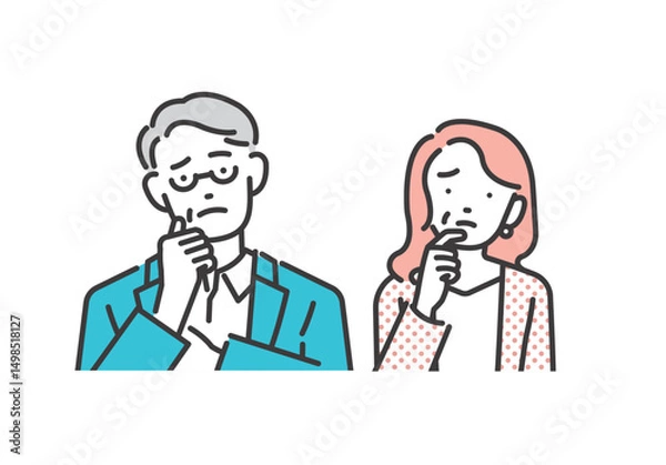 Obraz 悩むシニア夫婦のベクターイラストアイコン