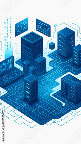 Fototapeta Futuristic cityscape with glowing technology interface