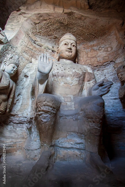 Fototapeta stone carving Buddha statue in Yungang Grottoes of Datong, Shanxi, China