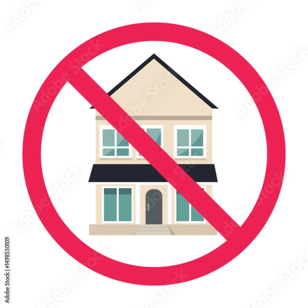 Obraz Forbidden sign with house building icon, no home allowed sign, house prohibition symbol