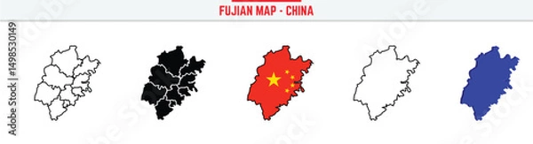 Obraz Fujian Province Map Outline with China Inset – 3D Fujian Map Outline and Filled Vector Design