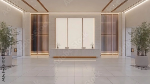 Fototapeta Elegant Hotel Lobby Interior with Reception Desk and Minimalist Design