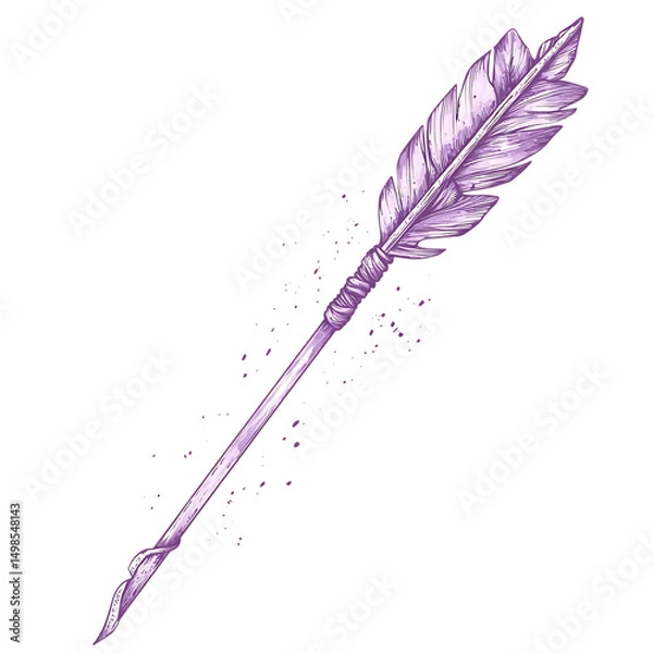 Fototapeta Artistic Arrow with Hand Drawn Details in Lavender Isolated on Transparent Background