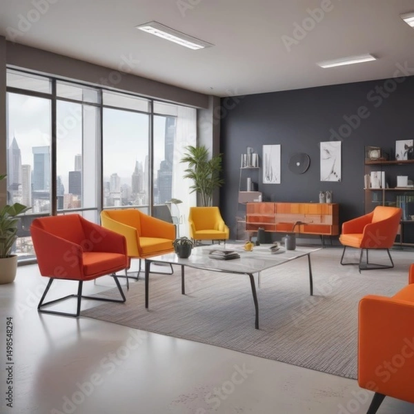Obraz Brightly colored furniture in a modern office setting ,  architecture,  workspace,  modern