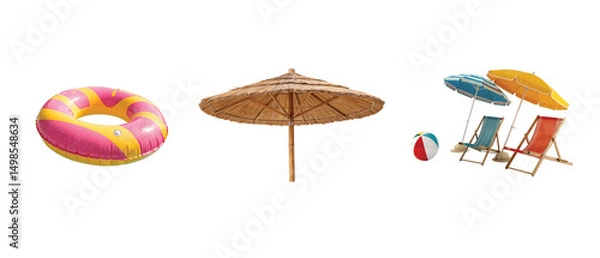 Obraz Colorful beach accessories isolated on a transparent background.
