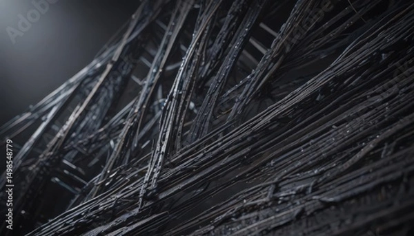 Fototapeta Interwoven lines and forms, creating a sense of depth and dimension, lines, black, artwork